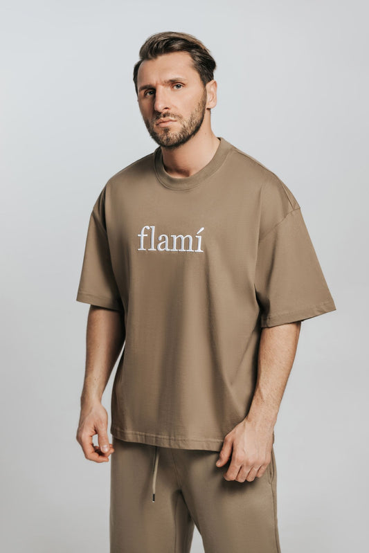 T-Shirt Brown White